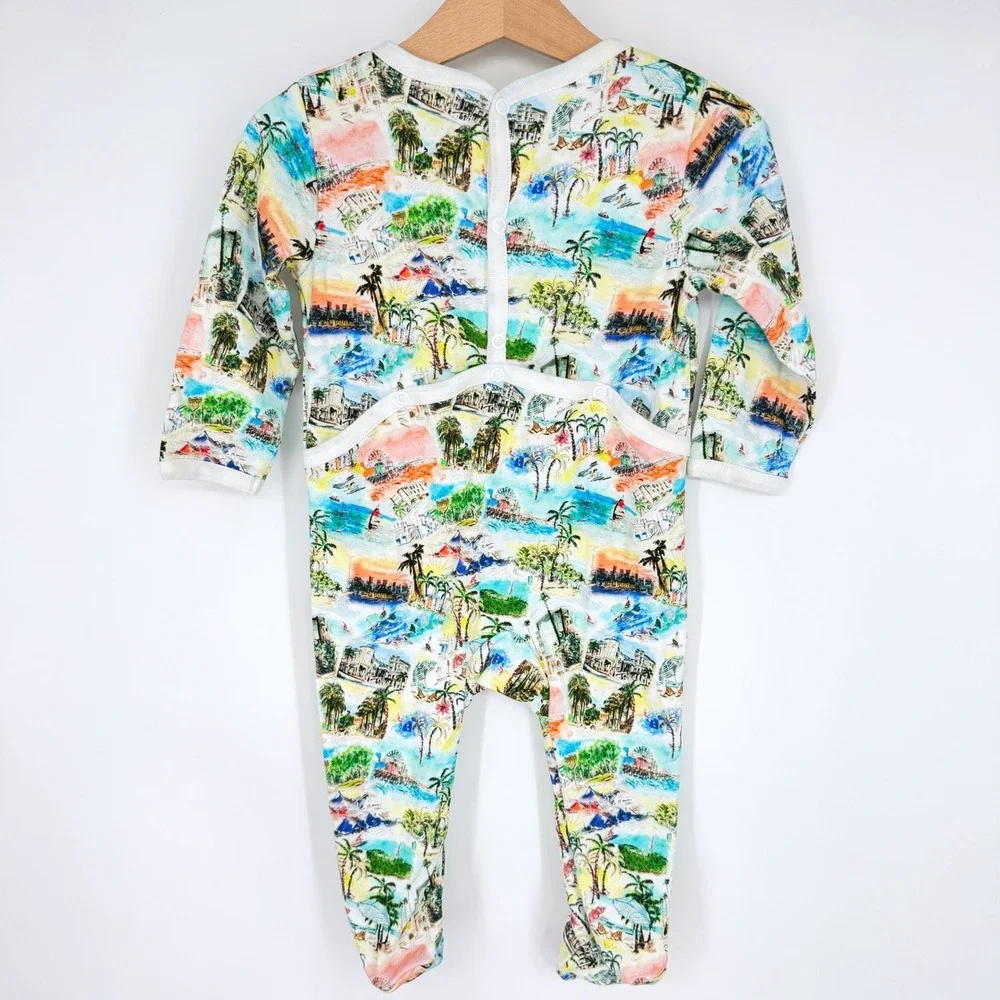 New BRAI Organic Cotton Colorful Coastal Tropical Baby Footie Sleeper 6-12 month